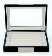 Elegant Black Wooden Cufflink Display Box Ring Tie Clip Storage Case Organizer e