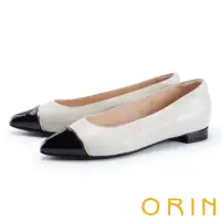 在飛比找momo購物網優惠-【ORIN】菱格壓紋牛皮尖頭低跟鞋(米色)