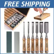 Professional Wood Carving Chisel Set - 6 Premium Chisels & 2 Sharpening Stones