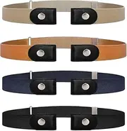 [Linyongc] 4Pair No Buckle Stretch Belt For Women, No Buckle Elastic Waist Belt, Navy, Black, White, Camel, 60 cm