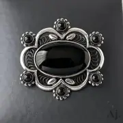 Georg Jensen 157 Onyx Brooch Sterling Silver 925 Pin Brooch With Original Box