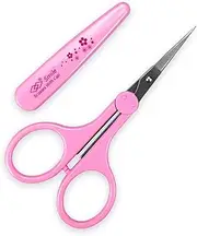 Stainless Steel Hair Grooming and Trimming Scissors Set for Facial, Nose, Eyebrow, Eyelash, Moustache, and Beard (Straight Edge, Pink Long Cap)