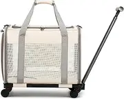 Canvas Pet Trolley Case,Folding Trolley Case,Large Capacity,Outdoor Carrying,Breathable,Removable,Handheld Pet Bag,Breathable Mesh Design,Aluminum Trolley Base,Strong And Durable(Beige,Without lever)