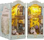 Fulasun DIY Book Nook Kit 3D Wooden Puzzle Bookshelf Insert Decor with LED Light DIY Miniature Dollhouse Model Kit Creative Educational Bookshelf Insert Bookend Building Kits for Kids Adults