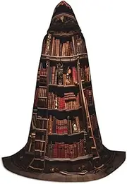 SKKNT Library Bookshelf Print Halloween Hooded Cloak Full Length Cape With Hood For Men And Women For Carnival