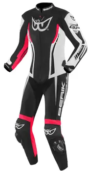 Berik Monza Ladies One Piece Motorcycle Leather Suit, black-white-pink, Size 46 for Women Black White Pink