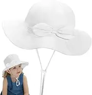 [Fjquamitix] Baby Sun Hat with Bow–Adjustable Soft Cotton Toddler Bucket Hats for Newborn to 3 Years,Breathable UPF 50+ Summer Cap for Baby Girls & Boys