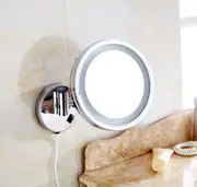 Dolphy 8-Inch 5X LED Wall Mount Magnifying Mirror - 180 Swivel, Adjustable Extension, Silver Finish