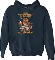 [Generic] Never Underestimate an Old Lady who Loves Reading Books Navy and Muticolor Unisex Hoodie