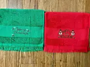 COMPLETED CROSS STITCH SET OF 2 FINGERTIP TOWELS MERRY CHRISTMAS HAPPY NEW YEAR