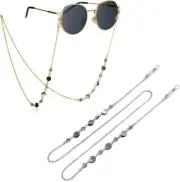 Eyeglass Chain, 2 PCS Gold and Silver Crystal Shell Eyewear Retainer Cord Glasse