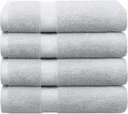 LINENOVA 4 Pack Bath Towel Set 68x137cm, 100% Combed Cotton Towels for Bathroom, 650GSM Ultra Soft & Highly Absorbent Bathroom Shower Towels for Gym, Hotel & Spa - Silver