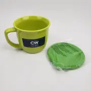 CW by Corningware Oversized Mug 20oz with Plastic Cover GREEN Soup Coffee NEW