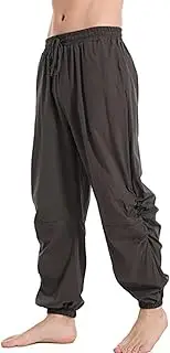 [Generic] Mens Casual Cotton Linen Pant Elastic Waist Drawstring Yoga Jogger Pants Medieval Tapered Jogging Beach Pants