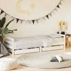 Kids Bed Frame with Storage Drawers – White Natural Solid Wood Pine Furniture