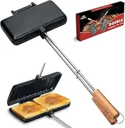 Alytree Double Pie Iron for Camping Cast Iron, Pre-seasoned Cast Iron Campfire Sandwich Maker, Mountain Pie Maker, Portable Campfire Cooking Equipment Camp Cooker