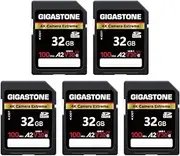 Gigastone 32GB 5-Pack SD Card, 4K Camera Extreme, A2 V30 SDHC Memory Card High Speed 4K Full HD Video Compatible with Canon Nikon Sony Pentax Kodak Olympus Panasonic Digital Camera, with 5 Mini Cases