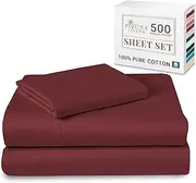 Pizuna Cotton Single Sheet Set, 500 Thread Count 100% Combed Cotton Sateen Weave Single Bed Sheet Set Include 1 Fitted Sheet, 1 Flat Sheet & 1 Pillow Case (Brick Red Sheet Set - 3 PC)