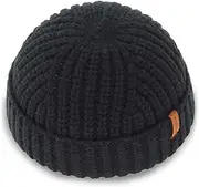 [KNITDAY] Chunky Wool Fisherman Short Beanie Hats Skull Cap for Men, Mens Thick Skater Streetwear Fishermans Beanie Daily Hat