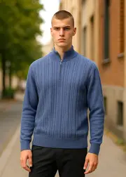 Pure Wool Half Zip Jumper 8115 Denim Blue