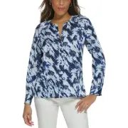 Donna Karan Womens Blue Split Hem Blouse Shirt XS BHFO 9757
