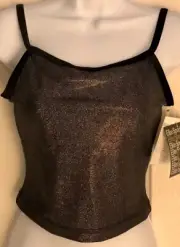GK JAZZ DANCE CHEER ADULT LARGE BLACK SPARKLE FOIL VELVET CAMISOLE CROP TOP AL