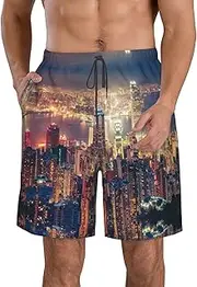 [OdDdot] Animal Northern Moose Print Men's Quick-Dry Swim Trunks,Breathable Swimming Board Shorts, for Summer Surfing Beach Swimwear, Hong Kong, X-Large