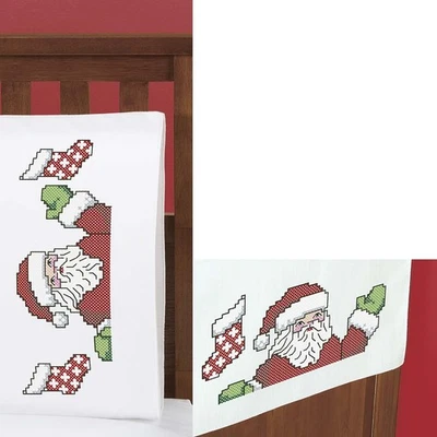 Herrschners® Merry Santa Pillowcase Pair & Dresser Scarf Set Stamped