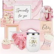 LuckyBundle Birthday Gifts for Women - Unique Care Package Gift Basket with Photo Frame, Relaxing Spa Set for Mom, Sister, Friend Her, Coworker, Bestie - Mothers Day, Get Well Soon, Friendship Gifts