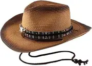 [Cauplse] Western Style Classic Hollow Cowboy Straw Hat for Summer, Women's Big Brim Sun Hat Beach Hats Vintage Summer Sun Panama Wide Brim Floppy Fedora Cap UPF50