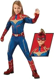 Rubie's unisex-child Captain Marvel Deluxe Hero Suit Costume, Blue/Red, 8-10 Years