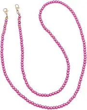 [Rosemarie Collections] Rosemarie & Jubalee Women's Elegant Designer Faux Pearl Bead with Dainty Crystal Detail Fashion Face Mask Holder Strap Necklace Lanyard, 27.5" (Pink)