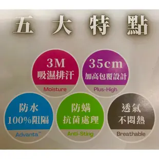 3M防水防蹣吸濕排汗透氣床包式保潔墊 6尺X6.2尺雙人加大/Queen Size床墊用-台灣製