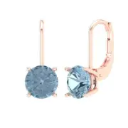 4Ct Round Cut Drop Dangle Natural Sky Blue Topaz Rose Gold Earrings Lever Back