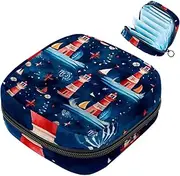 Period Bag,Sanitary Napkin Storage Bag,Anchor Lighthouse Ship Fish,Tampon Holder for Purse
