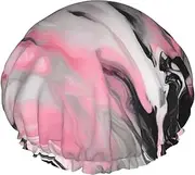 Pink Abstract Ink Marble Gray Artistic Print Various Activities Shower Cap Reusable Soft And Lightweight Bath Hair Cap Long Hair