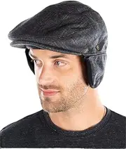 [Funky Junque] Newsboy Hats for Men Wool Ivy Flat Cap with Ear Flaps Fitted Winter Scally Gatsby Earflaps Driver Beret