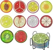 12 Pcs Diamond Painting Coasters DIY Acrylic Diamond Art Crafts Kits with Holder, Heat-Resistant Mats with Clear Symbols, Durable, Easy to Use, Complete Tools Included(Fruit Style)