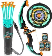 Kids Bow and Arrow Set with LED Light Up, 9 Suction Cup Arrows, Target & Arrow