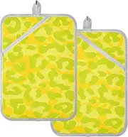 Kitchen Pot Holders Dots Art Doodle Leopard Print Yellow Potholders for Kitchens with Pocket Hot Pads for Kitchen Oven Mitts 2 Pack