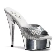 Shoe Sexy Ladies Silver Sequin Stiletto Slides 5 1/2" Heel Metallic Platform