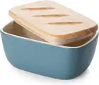 DOWAN Large Butter Dish Ceramic Butter Box With Lid Storage Container Blue