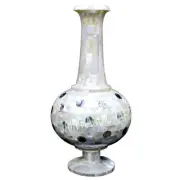 30" white Marble flower Vase Pot Gemstone Inlay mop paua shell Decor collectible