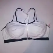 Victoria Secret Sports Bra 38DD White Black Lightly Lined Knockout Front Close