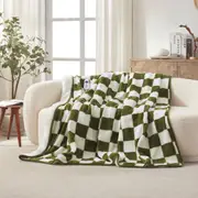 Dreamaker Checkered Plush Heated Throw Olive & Cream 200 x 180cm