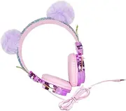 SWOOMEY Headphones with Microphone Ear Headset with Rhinestone Glitter Furry Ball Cable for Travel Compatible with Smartphones Tablets Computers