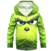 Kid Boy Coat Jacket The Grinch Hooded Zip Up Hoodie Christmas Sweatshirt Tops -NMAOV 11-12 Years