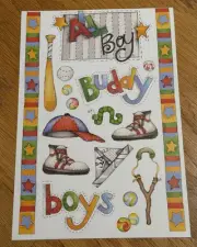 KENAE LINDGREN “Boys Only” Die-Cut Paper Punch-Outs 18-pcs NEW 12”x 8.5” Sheet