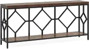 Vintage Console Table - 180cm Long, Wood Grain, Metal Frame, Open Storage Shelf for Entryway & Living Room Rustic Brown