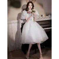 在飛比找ETMall東森購物網優惠-白色法式洋裝小晚禮服裙女氣質輕奢高級感領證登記訂婚小個子仙氣